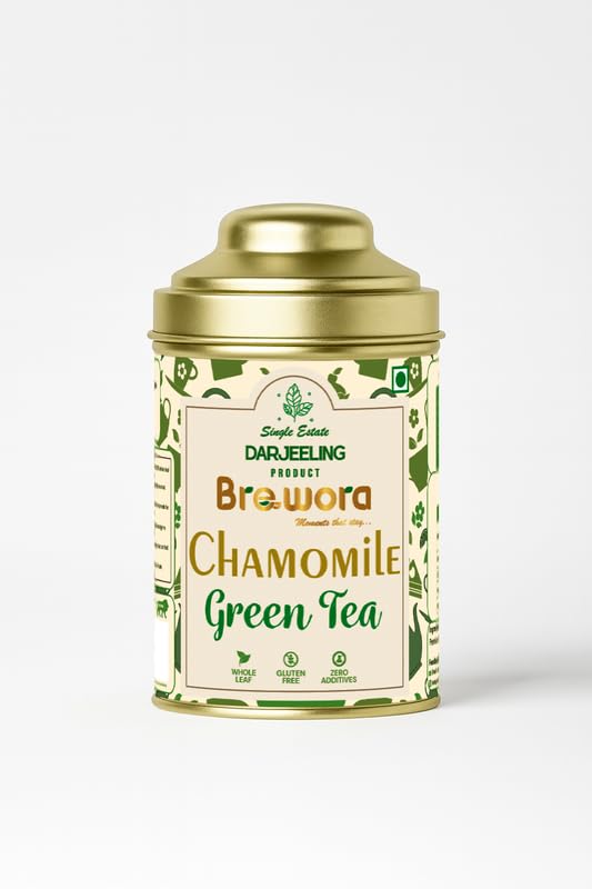 Brewora Chamomile Green Tea | Soothing Floral Blend | Relaxation & Calming Flavor | Bedtime Tea | Stress Relief & Sleep Support | Smooth & Mild Taste