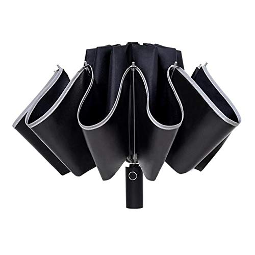 Parapluie inversé pliant automatique noir coupe-vent avec bande réfléchissante de nuit