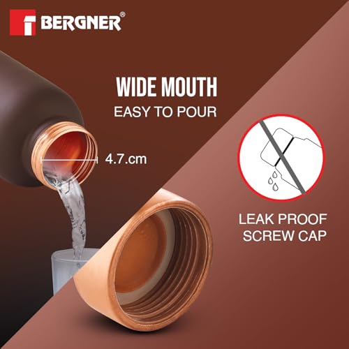 Image of BERGNER Walking Copper Water Bottle 950ml, Pure Copper, BPA Free, Non-Toxic, Leak Resistant, Pure Tamba Provides Health Benefits, Office Bottle, Hiking Trekking Bottle, Boosts Immunity - Matt Brown