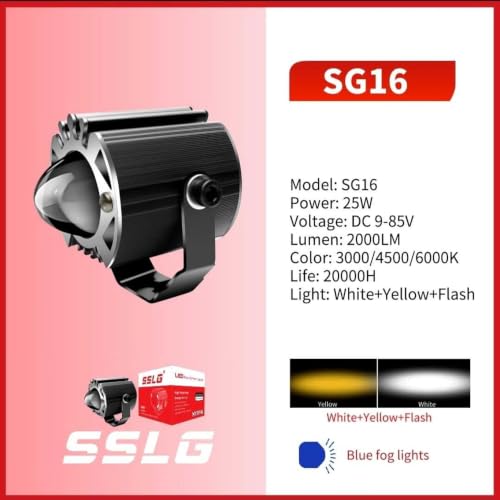 Image of SSLG SG16 LED Auxiliary Fog Light, 25W 2500LM, 3 Colour Modes, DC 9-85V Waterproof, for Motorcycle, Car & Electric Vehicles