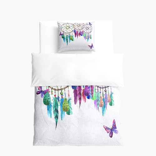 Hixingo Lindo Ropa de Cama 2 Piezas para Niños,3D Atrapasueños Estampado Funda Nordica y Funda de Almohada,Ropa de Cama de Microfibra (Multicolores,100x135+40x60 cm)