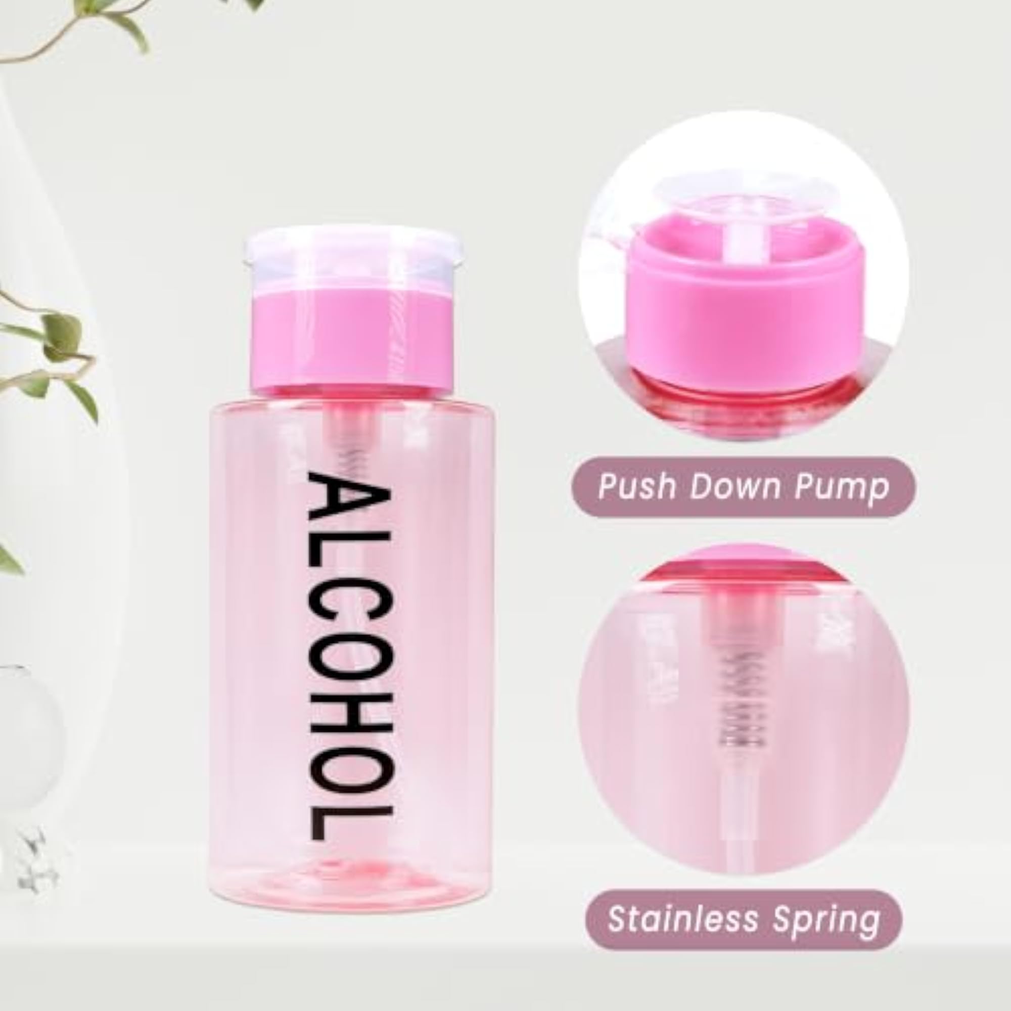 Pink 7 Oz Professional Alcohol-Labeled Push Down Dispenser
