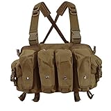 HRTACPAG 7 Pockets Tactical Chest Rig Vest Adjustable&Detachable Molle Chest Rigs with Mag Pouch X Harness for Men Women(Khaki)