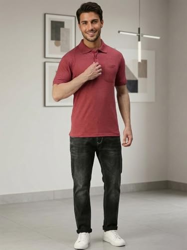 Image of Lux Cozi Men's T-Shirt with Chest Pocket | Polo T-Shirt for Man | Plain Casual Stylish | Half Sleeve| Cotton Blend Collar Polo T-Shirts for Men