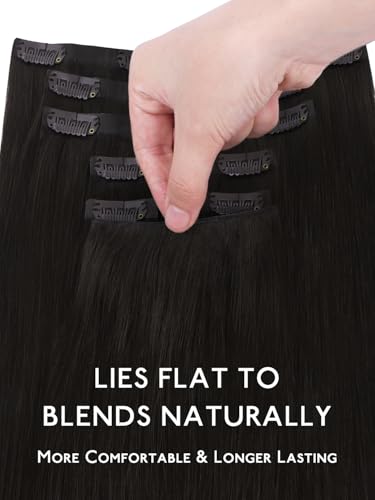 Image of WENNALIFE Genius Seamless Clip in Hair Extensions Real Human 18 inch 120g 7 Pcs Natural Black Hair Extensions Clip Ins Luxury Remy De Cabello Humano Straight Invisible Fuller Reusable