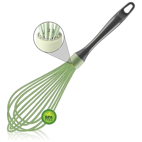 OYV Dishwasher Safe Whisk, Professional Whisks For Cooking Non-Scratch, Stainless Steel & Silicone Wisk, Plastic Rubber Whisk Tool For Nonstick Cookware Pans, Heat Resistant Whisk 12-Inch, Green Cover