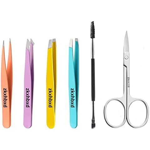 Tweezers Set Tweezers for Eyelashes Stainless Steel Plucking Precision Tweezers Set for Ingrown Hair Remove and Lash Extension, Plucking Tweezers with Leather Case for Gifts (6-Piece) Cover