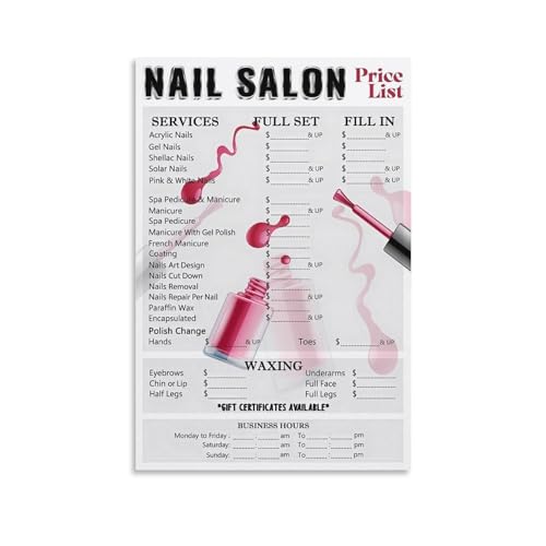JBBGO Nail Price List Poster for Salon Beauty Canvas Wall Art Prints Decor (2) Unframe-style-4 12x18inch(30x45cm)