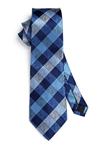 Image of HISDERN Mens Ties Plaid Tie and Pocket Square Set Classic Woven Formal Checkered Neckties & Handkerchief Wedding Party