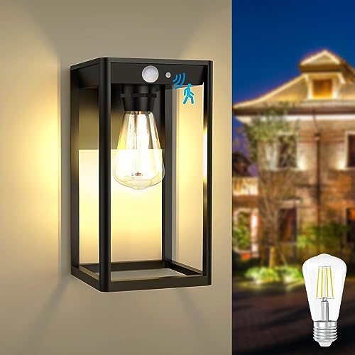 Recopilación de Faroles de luz que Puedes Comprar On-line. 47 Lámpara Solare Exteriores, JSXing lámpara De Porche Con Sensor De Movimiento, Apliques De Pared Exterior Negro Impermeable Para Garaje Porche Patio Puerta Delantera (Bombillas...