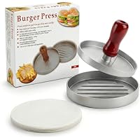 Barpre Burger Press 1/4lb-1/2lb Adjustable - Heavy Duty Zinc-Aluminium Hamburger Patty Maker Mould with 100 Wax Papers - Zero-Coating Meat Press with Heat-Safe Red Wooden Handle for BBQ Grilling