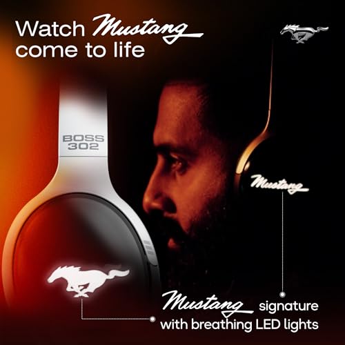 Image of GOBOULT Mustang Thunder Bluetooth Headphones with Upto 70H Playtime, BoomX Technology, Brightness LEDs, 40mm Driver, Zen ENC Mic, BTv 5.4, Type-C Fast Charging, Over Ear Wireless Headphone with Mic