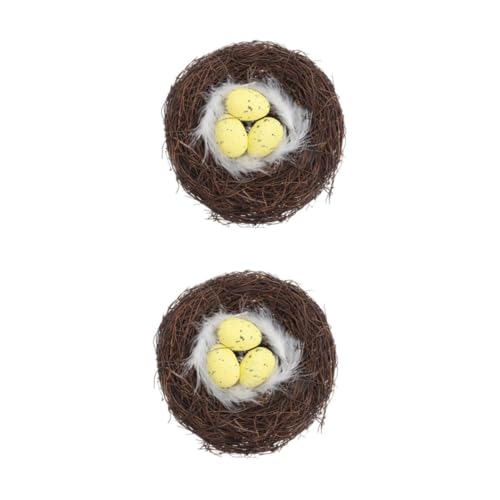 MAGICLULU 2 Piezas Nido de Pájaro de ratán casa de pájaros Artificiales Nido de pájaro Falso Easter Eggs nidos de pajaros pájaros Suministros decoración para Pascua Nido de ratán Rota Brown