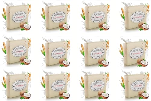 Yeahgoshopping 12 Pcs Original Rice Milk Soap Bar Thailand Jasmine 60-65 Grams Handmade Gluta Collagen Douro Moisturizing Soap - Made in Thailand (12 Bar Soaps)