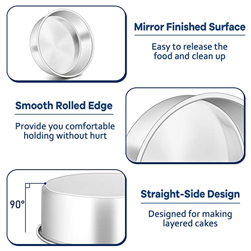 Onader 8 Inch Round Cake Tin Set of 2, Stainless Steel Cake Mould Pan for Baking, Ideal for Birthday Christmas Wedding Layer Cakes, Non-Toxic & Healthy, Mirror Finished & Dishwasher Safe - Image 4