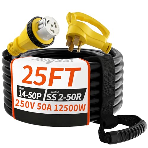 PlugSaf 50 Amp Generator Cord, 25FT 50 Amp RV Extension Cord with Twist Lock,...