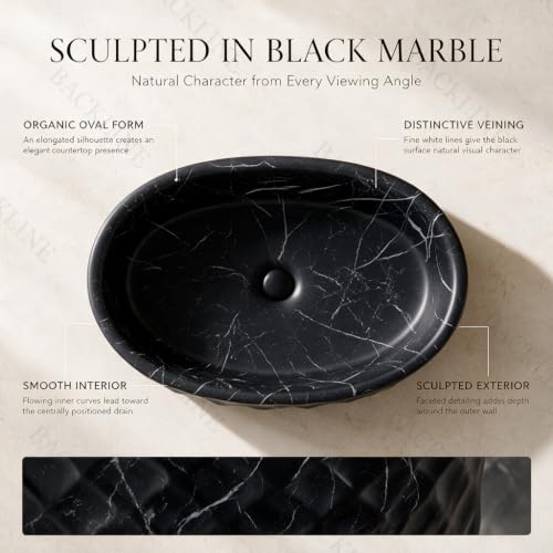 Image of Backline 20x13x5.5 Inches Table Top Wash basin | Basin for Bathroom | Countertop Basin For Bathroom /Restaurant /Dining Hall /Living Room (Black Matt)