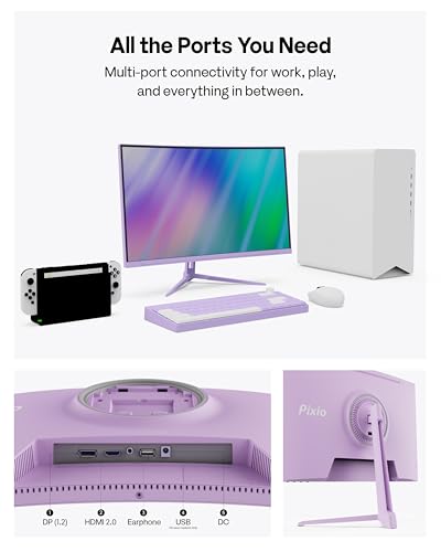 Image of Pixio PXC248 Wave Purple 24 inch 200Hz 1080p 1500R Curve Fast VA 1ms GTG Adaptive Sync Gaming Monitor with Purple HDMI 2.1 Cable Certified Ultra High Speed 10FT 8K 60Hz 4K 120Hz Nylon Braided