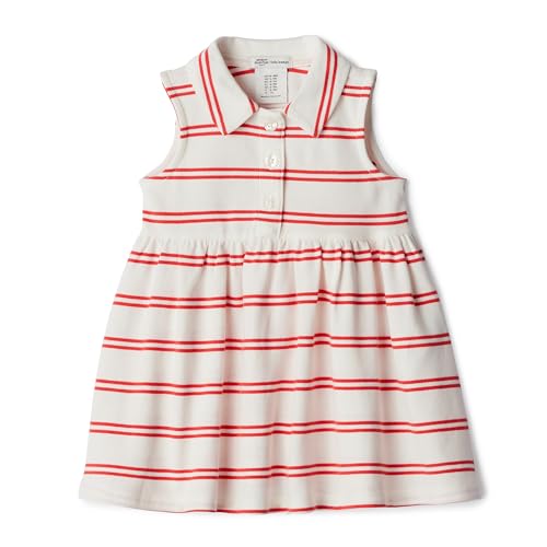 Amazon Essentials Unisex Babies x Sofia Grainge Cotton Pique Baby Girls and Toddler Dress Red Double Stripe 4T