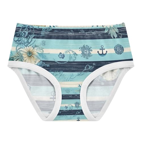 Toddler Girl Panties, Floral Stripe Blue Girls Underwear Cotton, 2–8 Years