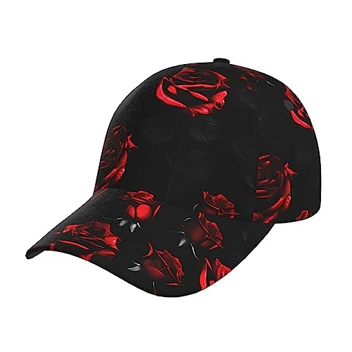 Casquette baseball rouge délavée avec trou queue de cheval KoNsev imprimé champignons roses