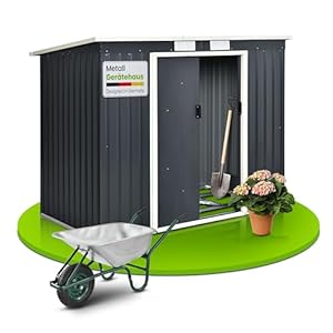 Juskys Metalen gereedschapsschuur M 4m³ met lessenaarsdak, schuifdeur en fundament – 213 × 130 × 173 cm – antraciet – gereedschapsschuur tuinhuis schuur staal