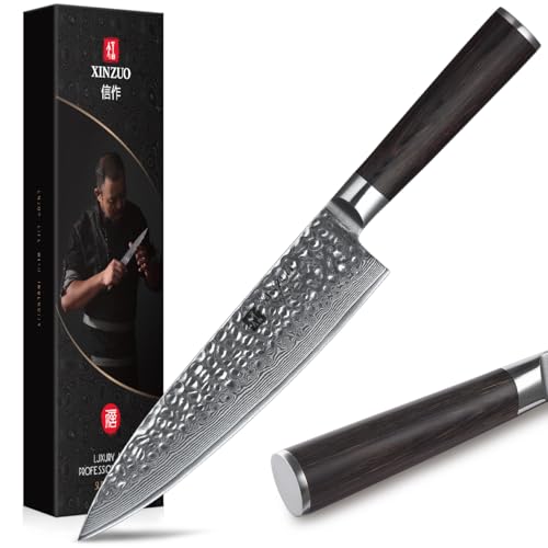 XINZUO 20.1cm Kochmesser,Scharf Profi Damaststahl Gyuto Multifunktions Chefmesser Küchenmesser mit Ergonomischer Pakkaholz Griff- He Serie