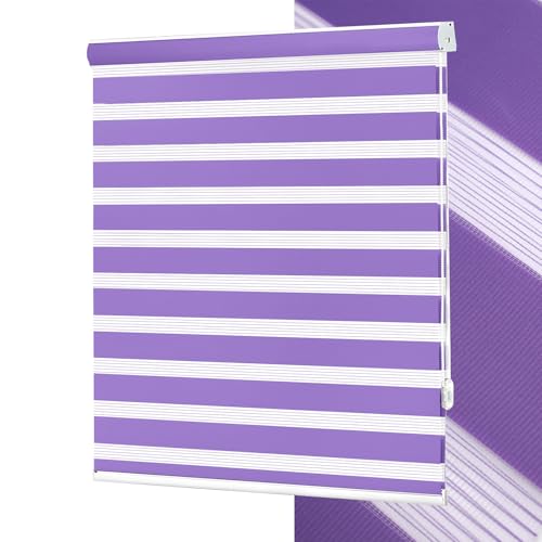 No Tools No Drill Zebra Blinds for Windows Cordless,Customizable Zebra Roller Shades, Dual Layer Blackout-Filtered Privacy Light Control Window Blinds Home Office, Easy to Install