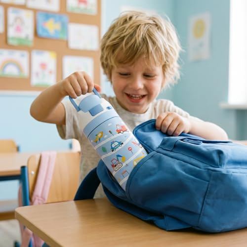 Image of Construction Kids Insulated Stainless Steel Water Bottle 16 Oz, Travel Tumbler for School, Sports for Boys, Birthday, Back To School
