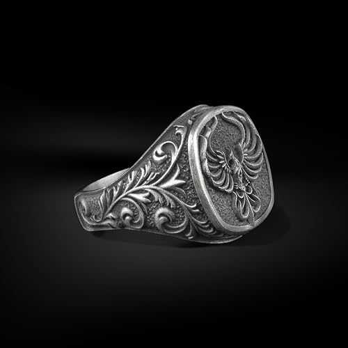 BySilverStone - Sterling Silver Immortal Phoenix Square Signet Ring, Handmade Greek Mythology Band, Symbolic Bird Pinky Jewelry for Women and Men, Gift Ring3