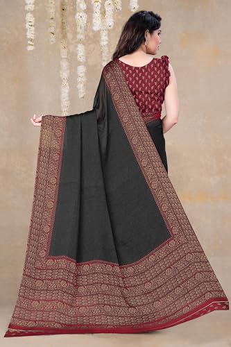 Image of MIRCHI FASHION Saree for Woman Chiffon Georgette Solid with Contrast Border | Lightweight Daily Wear Women's Sari and Printed Blouse Piece
