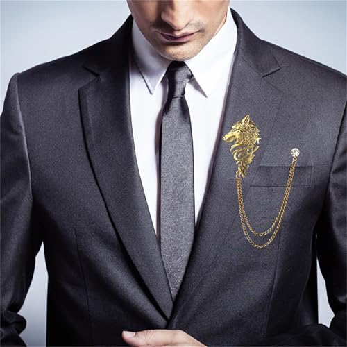 Image of WCRAZYE Vintage Wolf Head Lapel Brooch Set for Men Women Antique Animal Dire Wolf Head Coyote Antique Retro Lapel Brooches Badge Men's Suits Buckle Neckwear Accessories