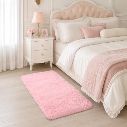 BEIMO Tapis Chambre Fille Rose Shaggy Lavable 50x80cm