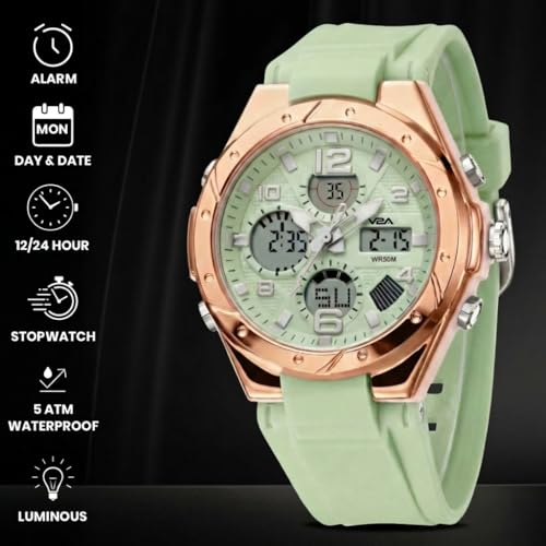 Image of V2A Aura Edge 40mm Analog Digital Watch for Women | Modern Everyday Style | Alarm Stopwatch Backlight Day Date | Comfortable TPU Strap | 50M Water Resistant | Gift for Ladies