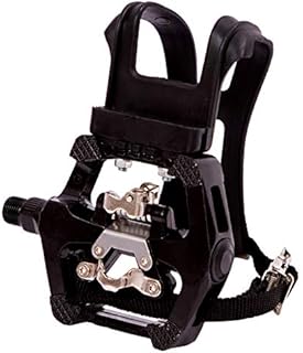 YBEKI SPD Pedals - Hybrid Pedal with Toe Clip and Straps, Suitable for Spin Bike, Indoor Exercise Bikes and All Indoor Bike with 9/16