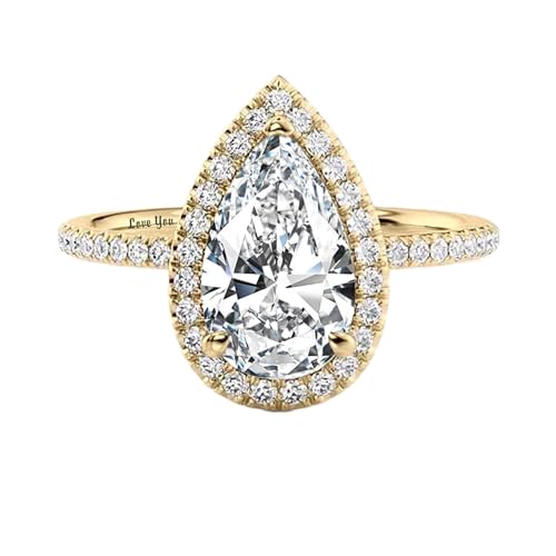Pear Shaped Moissanite Engagement Ring for Women, 10K 14K 18K Gold/S925 Silver Brilliant 1-3 Carat CT Moissanite/Lab Created Diamond Wedding Rings Set Vintage Ring Birthday Christmas Jewelry Gift