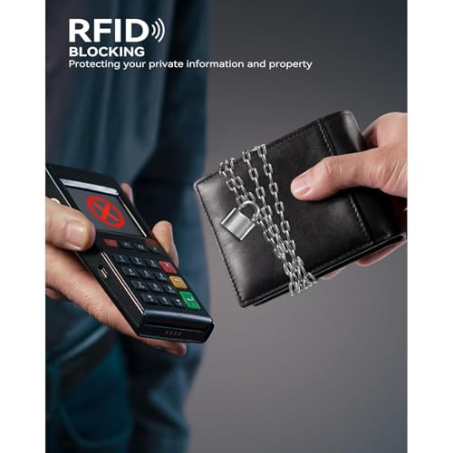 Genuine Leather Wallet for Men RFID Blocking Slim Bifold Large Capacity 13 Card Slots 1 ID Window Front Pocket Gift (Black-01)3