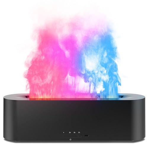 Flame Air Diffuser, Humidifier, Essential Oil Diffuser - 7 Colors, 180mL Capacity (8 Hours), Noiseless Operation, Auto-Off Protection - Perfect for Home Bedroom Office Gifts(Black)