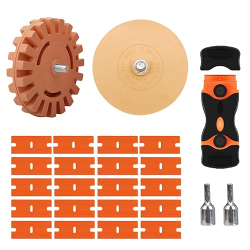 Folienradierer, Aufkleber Radiergummi, Gummi Radierscheibe mit Adapter, Radierscheibe, Radierer Aufkleber Entferner, Schaber Kunststoff, Professionellen Entfernen von Folien und Kleberesten