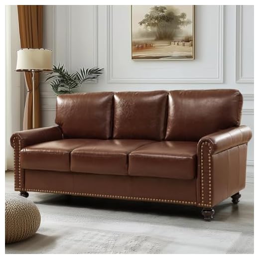 Mid-Century Modern Faux Leather Sofa