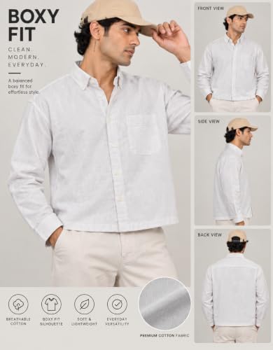 SCRTCH Men's Boxy Fit Cotton Casual Shirt, Full Sleeve, White - Image 6