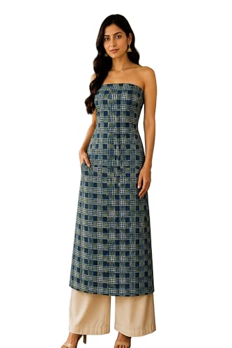 Image of Ethnics of Kutch Womens's Ajrakh Modal Silk Natural Dye Hand Block Print Unstitched Kurta Fabric