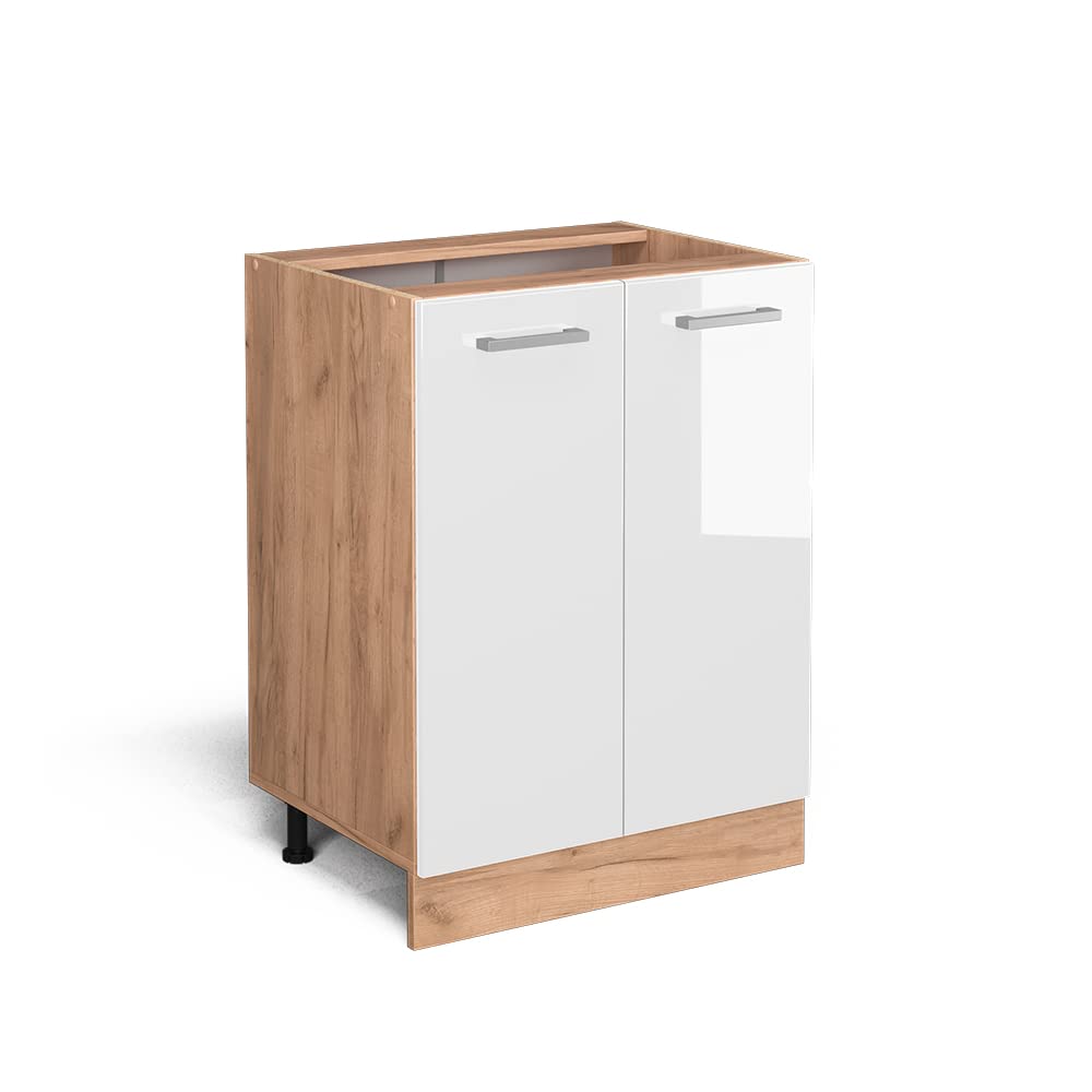 Vicco Kitchen base cabinet Raul, White High Gloss, 60 cm without worktop, for flexible combination within modular kitchen systems
