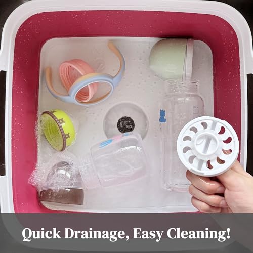 Image of GIMWA Collapsible Wash Basin for Baby Bottles - 2.4 Gallons Portable Dish Basin for RV Camping Sink, Space-Saving Dish Tub For Bottle Washing (Viva Magenta)