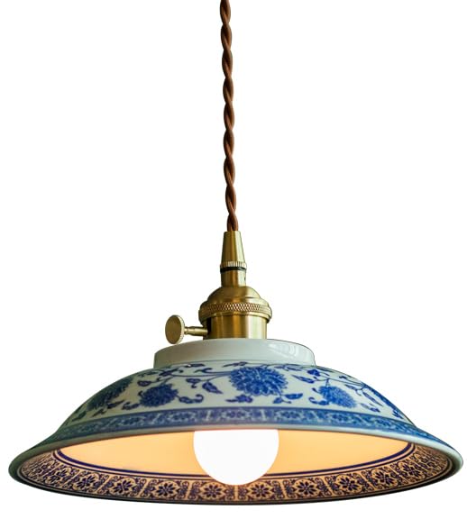 Moderno Lampada a Sospensione Ceramica Vintage Blu Luce Pendente Cucina Fattoria Lampadario da Soffitto Soffitto Singolo In Porcellana per Sala da Pranzo Camera da Letto Comodino