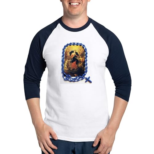 CafePress Mary Undoer of Knots Baseball Jersey Men's Cotton Baseball Jersey, 3/4 Raglan Sleeve Shirt Blue/White