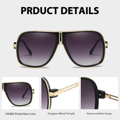 IGnaef Vintage Oversized Aviator Sunglasses for Women Men, Retro Tangle Free Square Gold Metal Sun Glasses IF33384