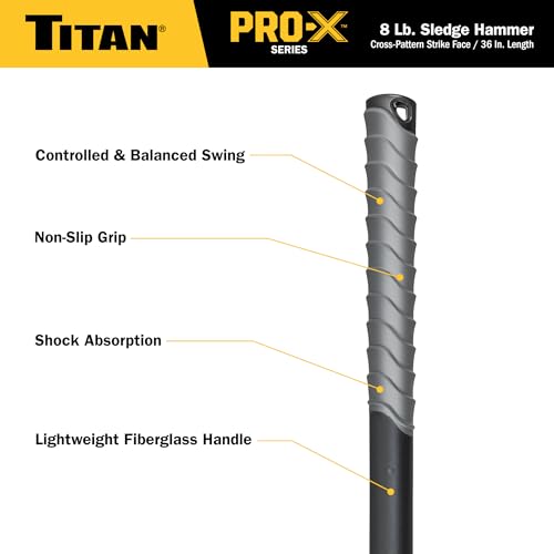 Image of Titan Pro-X 63018 8lb Sledge Hammer, Dual-Face Sledge with Cross-Pattern Face for Concentrated Power & Flat Face for Stake Driving, Overstrike Protection, 36 inch Fiberglass Handle with Textured Grip
