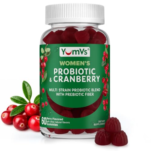 Yum-Vs Probiotics for Women Gummies with Cranberry 5 Billion CFU 11-Strain Probiotic with Prebiotic Fiber Cranberry Extract & D-Mannose Supports Digestive Vaginal & Urinary Health (60 Count)