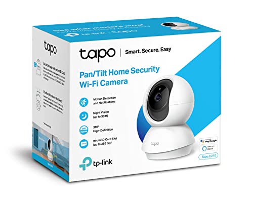 Tapo TP-Link C210 WLAN IP Kamera Überwachungskamera (Linsenschwenkung und Neigung, 3MP-Auflösung, 2-Wege-Audio, Nachtsicht zu 9m, bis zu 256 GB lokaler Speicher) Weiß/Schwarz, 1 Stück (1er Pack)